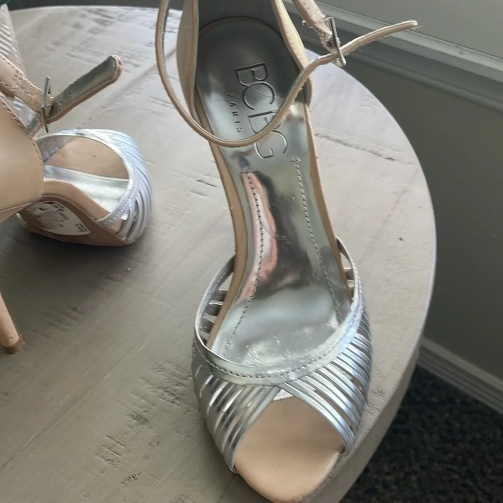 BCBG Elegant Nude Strappy Heels - Picture 3 of 5